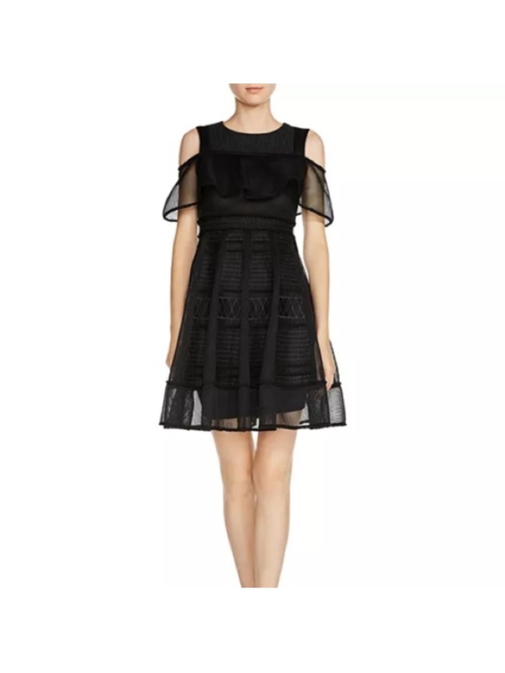 NWT Maje Rosalie Cold-Shoulder Mesh Overlay Dress Size Small (1)